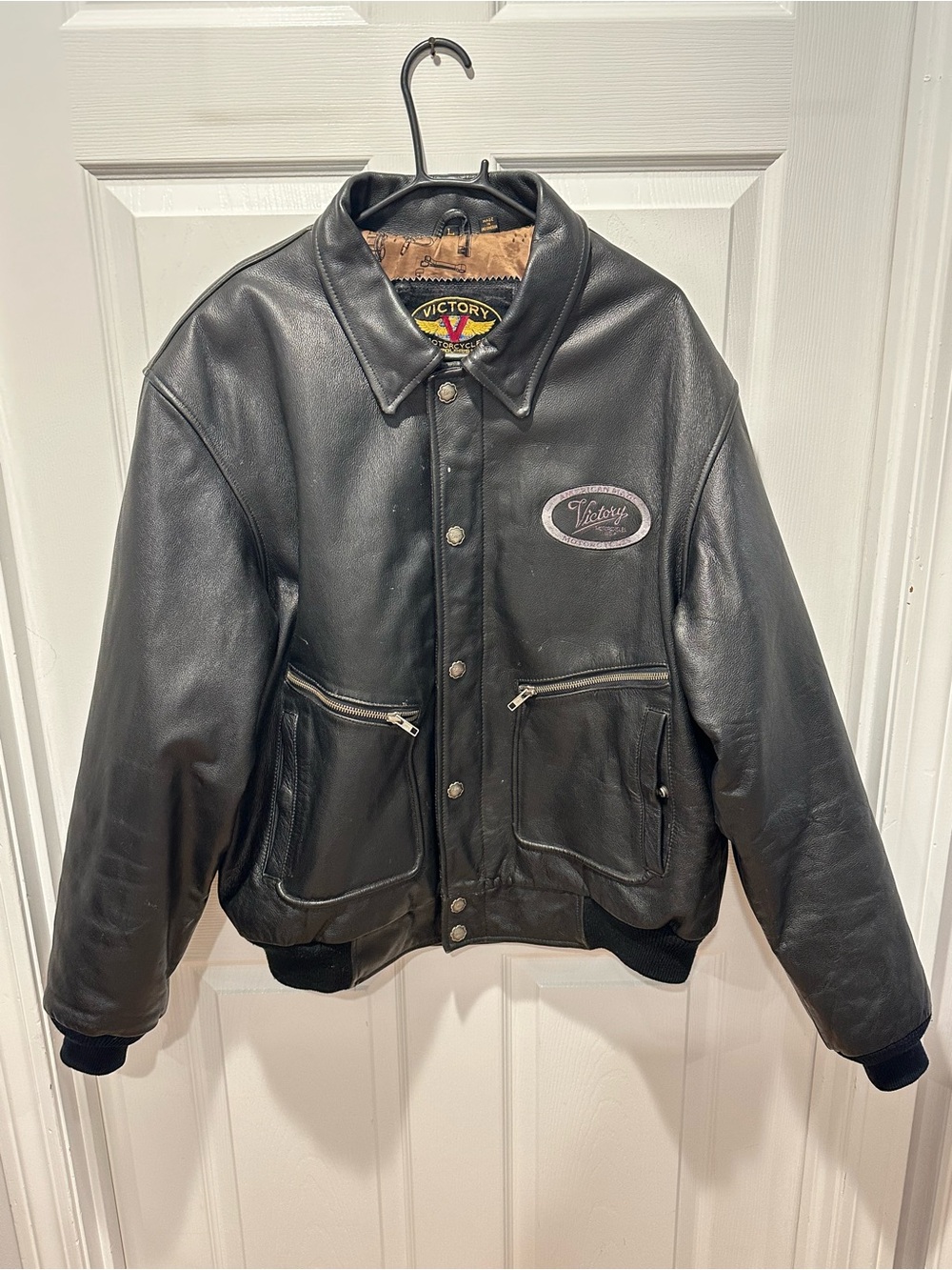 Vintage Victory Motorcycles Polaris Black Genuine Leather Bomber Riding Jacket L